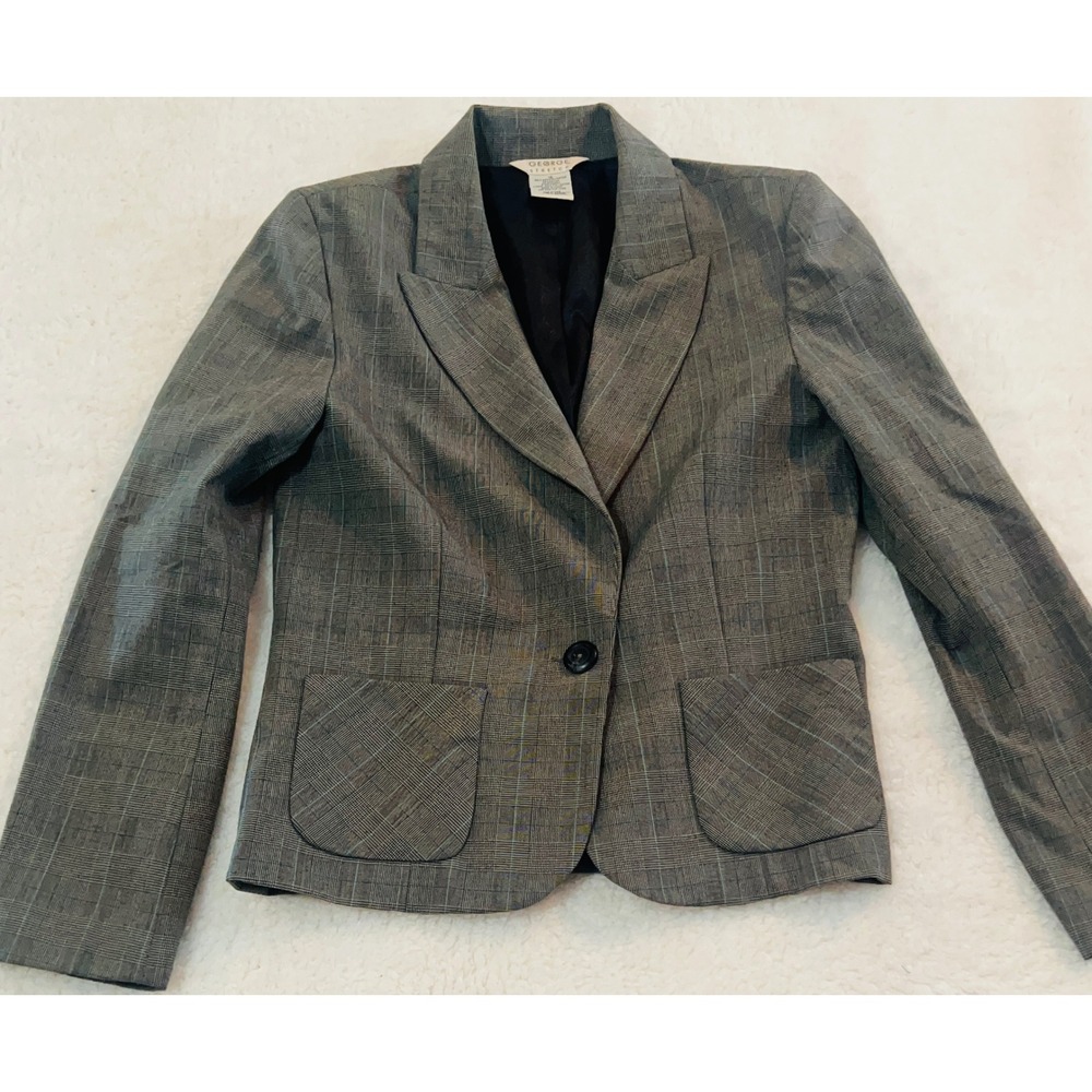 George Stretch Womens Plaid Blazer Teal Intensity Single Button Jacket Sz 10